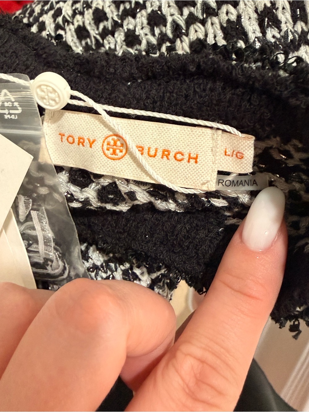 Tory Burch Black and White Short-Sleeve Knit Dress - Picture 7 of 8